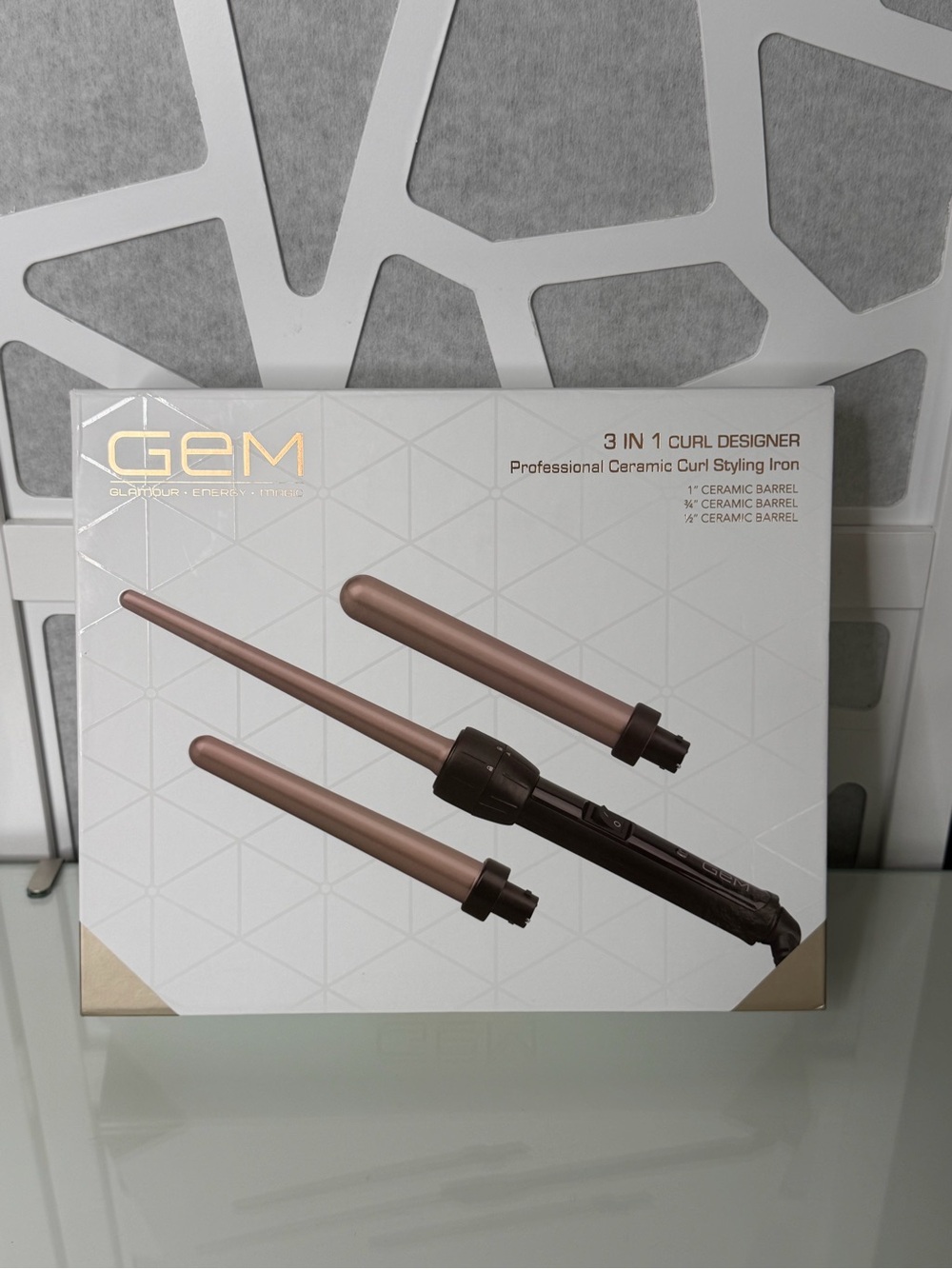 New 3-in-1 Curl Designer Ceramic Styling Iron - Rose Gold/Black GEM